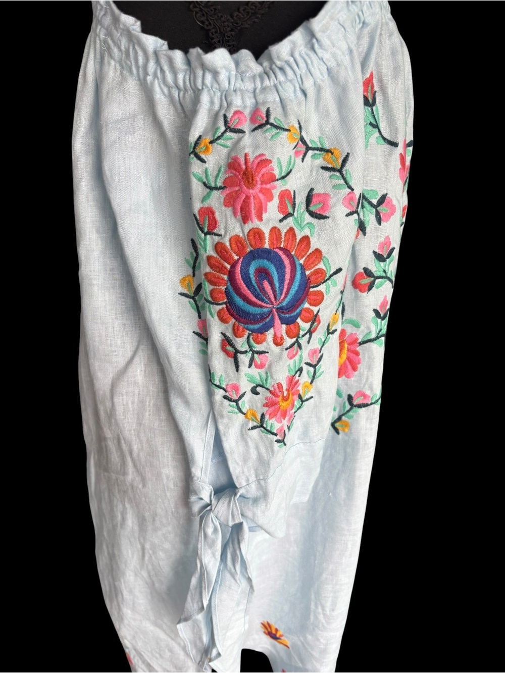 Philosophy Light Blue 100% Linen Dress with Embroidery - Picture 3 of 13